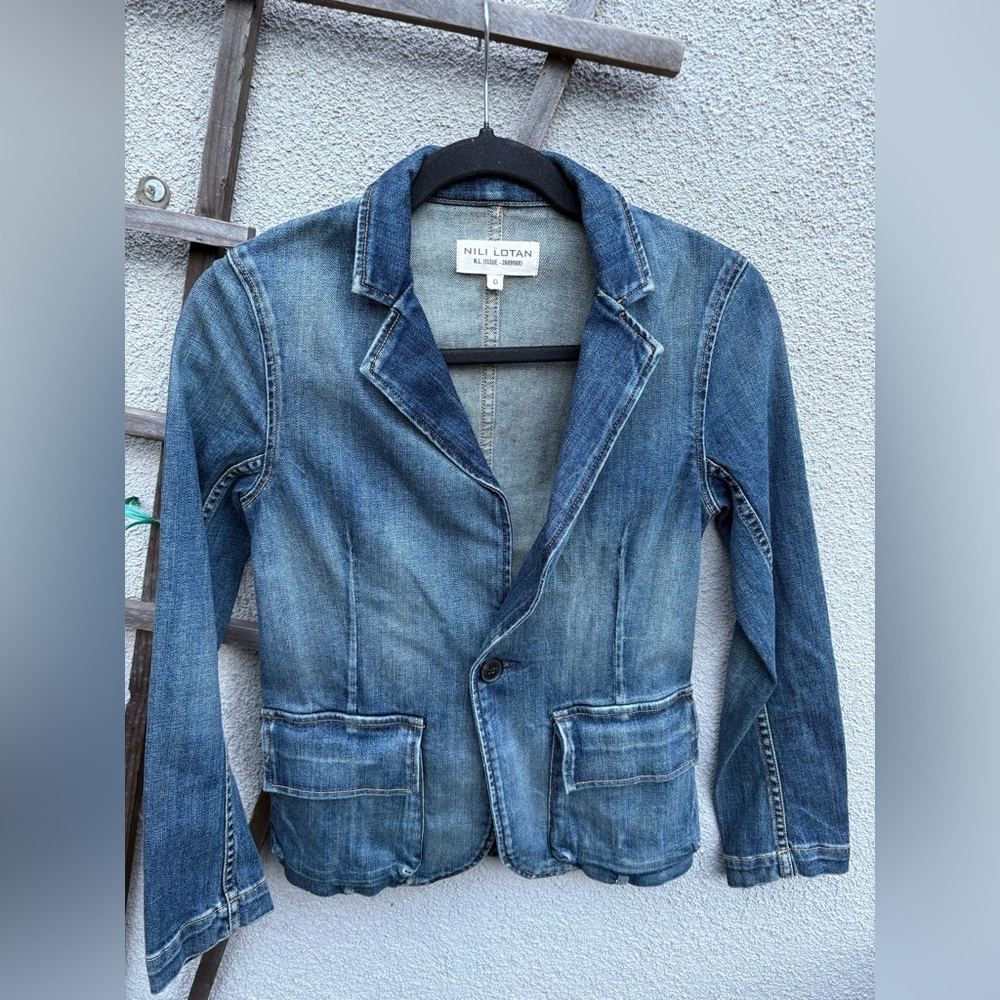 NILI LOTAN Addison Denim Jacket Blazer in Walker Wash Size 0 - Picture 7 of 10